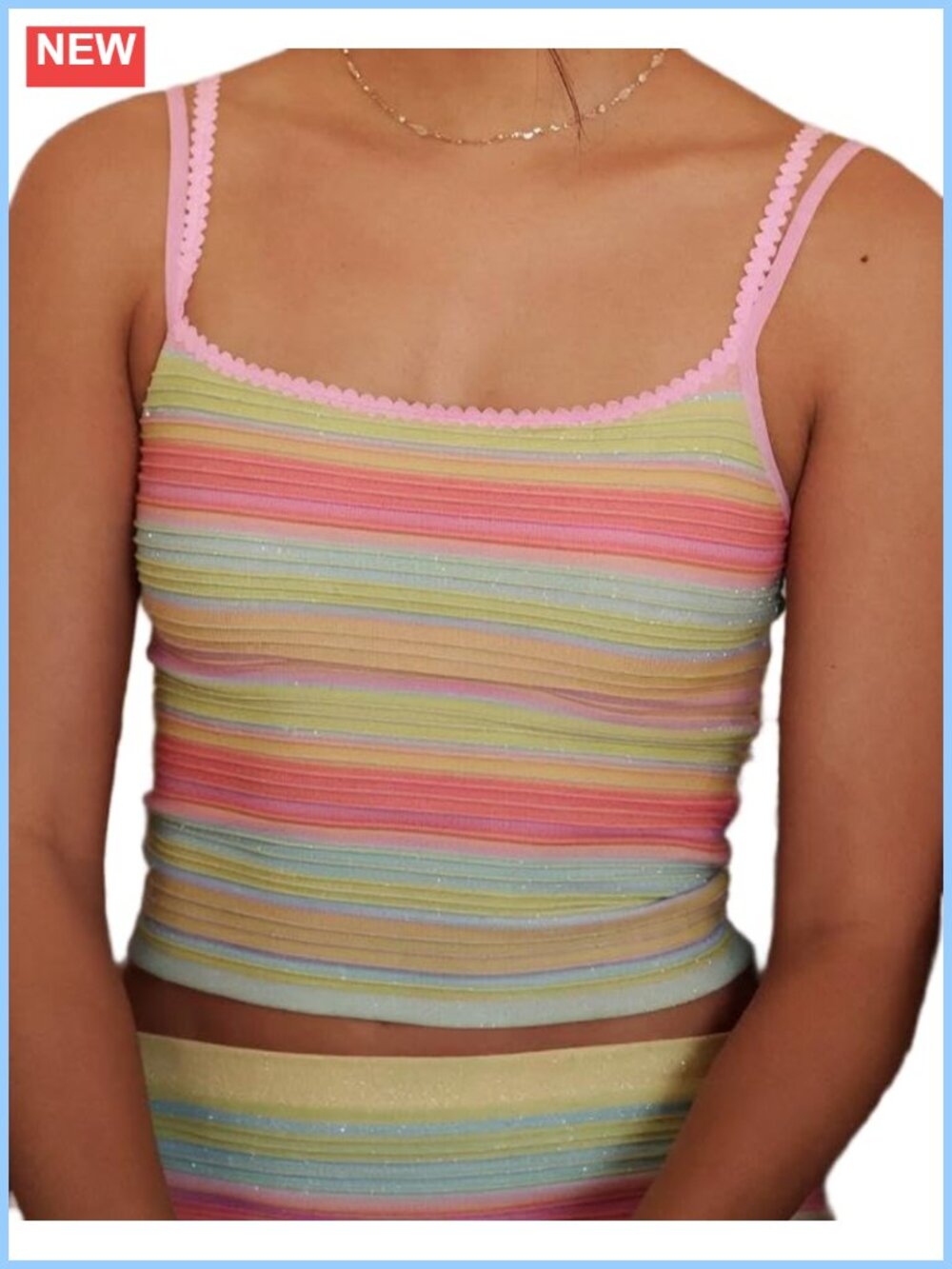 Y2K Striped Ruched Spaghetti Strap Crop Cami Top Summer Beach
